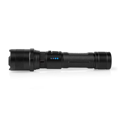 Dimmable LED Rechargeable Aluminum Flashlight — 10W, 5V, 2200 mAh, IPX4, Black