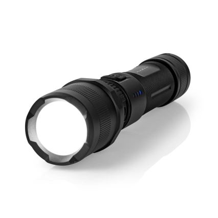 Dimmable LED Rechargeable Aluminum Flashlight — 10W, 5V, 2200 mAh, IPX4, Black