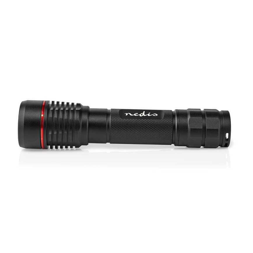 Dimmable Rechargeable Aluminum LED Flashlight, 10W, 5V, 2200 mAh, IPX7, Black