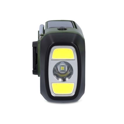 DAB+/FM hand-crank radio with solar panel and 5V/2500 mAh LED flashlight green/black