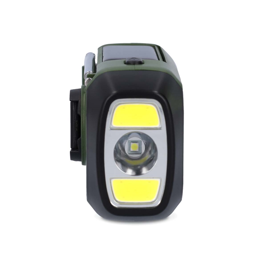 DAB+/FM hand-crank radio with solar panel and 5V/2500 mAh LED flashlight green/black