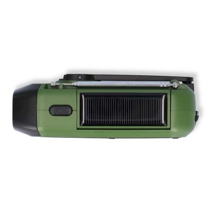 DAB+/FM hand-crank radio with solar panel and 5V/2500 mAh LED flashlight green/black