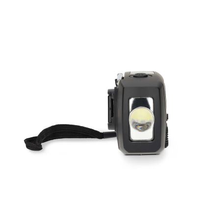 Hand-crank AM/FM radio with solar panel, LED flashlight and 2000 mAh battery