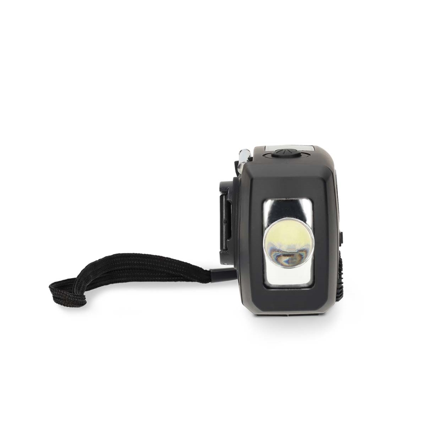 Hand-crank AM/FM radio with solar panel, LED flashlight and 2000 mAh battery