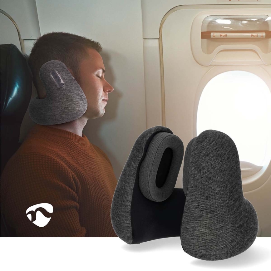 Travel pillow with built-in wireless headphones grey