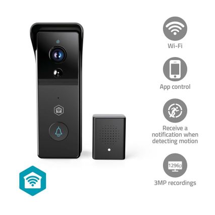 SmartLife 4400 mAh Video Doorbell with Motion Sensor — Full HD 1296p, IP44, Wi‑Fi (Tuya)