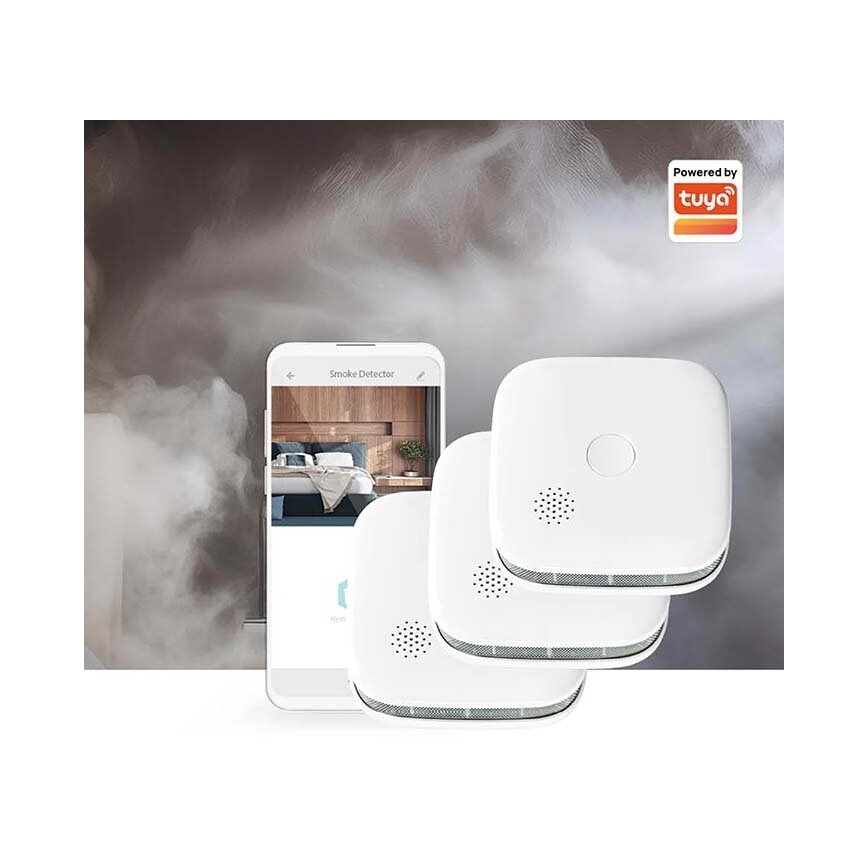 SET 3x Smoke detector SmartLife 3V/1xCR123A Wi-Fi Tuya