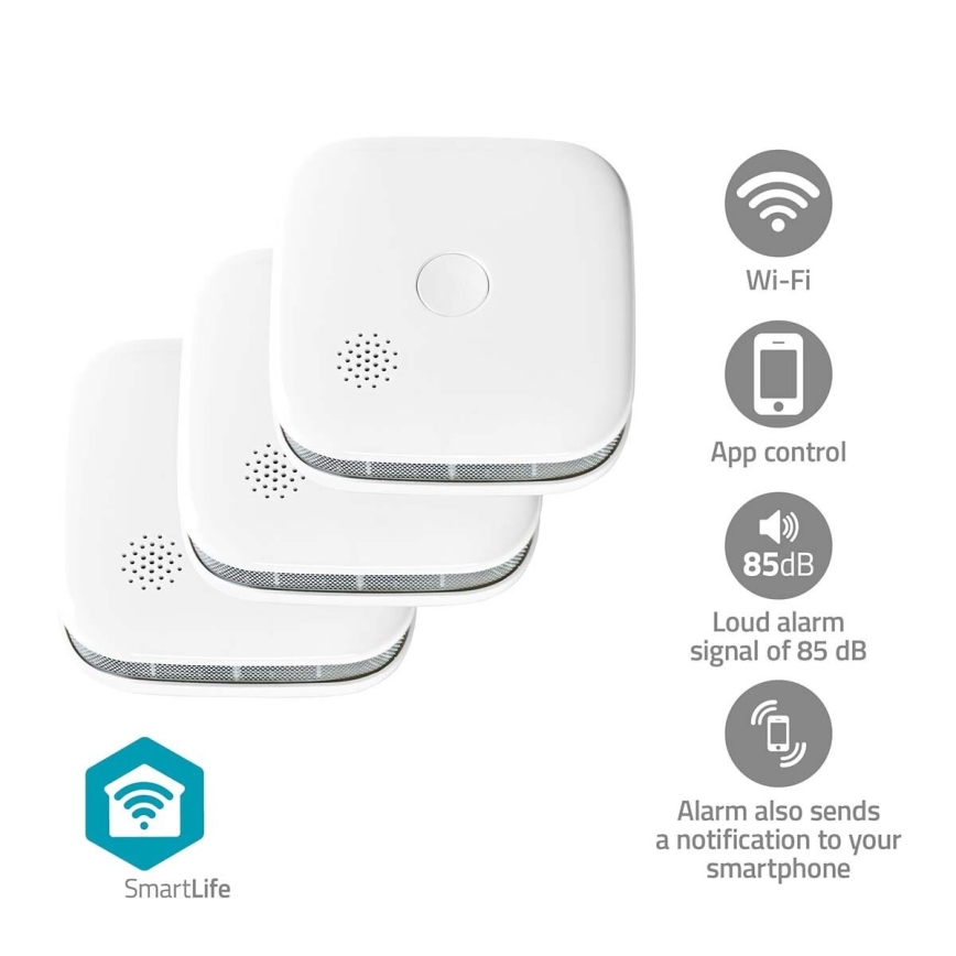 SET 3x Smoke detector SmartLife 3V/1xCR123A Wi-Fi Tuya