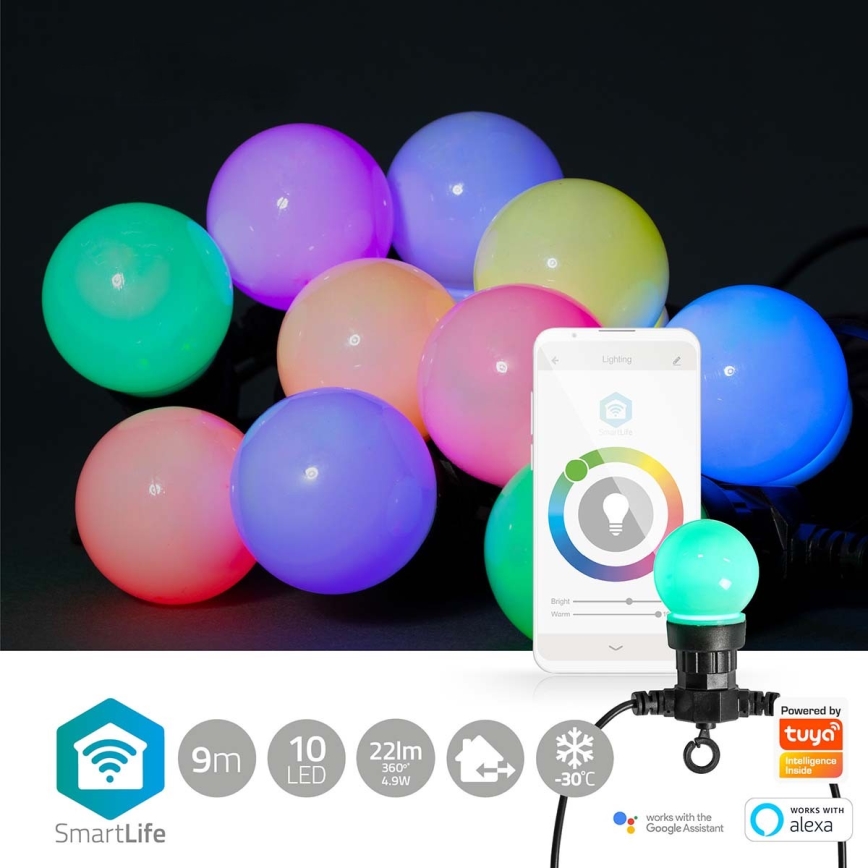 LED RGB Outdoor decorative chain 10xLED 12m IP65 Wi-Fi Tuya