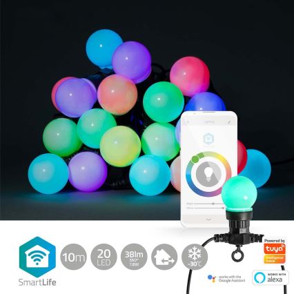 LED RGB Outdoor decorative chain 20xLED/8 functions 13m IP65 Wi-Fi Tuya