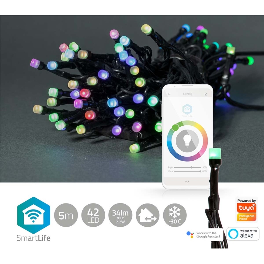 LED RGB Outdoor String Lights, 42 LEDs, 8 Lighting Modes, 8 m, IP65, Tuya Wi‑Fi