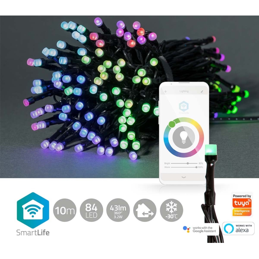 LED RGB Outdoor String Lights, 84 LEDs, 8 Modes, 13 m, IP65, Wi‑Fi Tuya