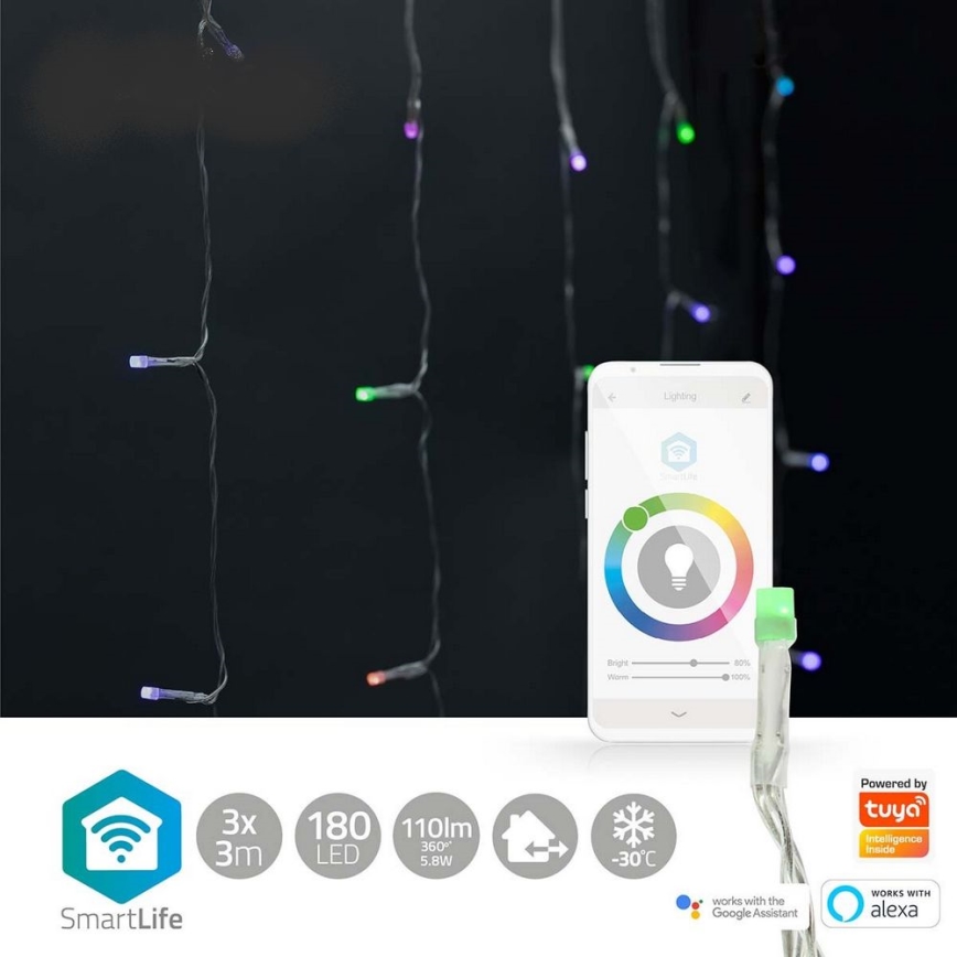 LED RGB Christmas curtain 180xLED/7 functions 6m IP65 Wi-Fi Tuya