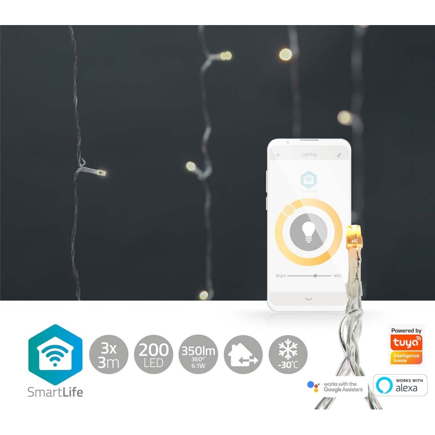 LED Outdoor Christmas curtain 200xLED/8 functions 6m IP65 Wi-Fi Tuya warm white