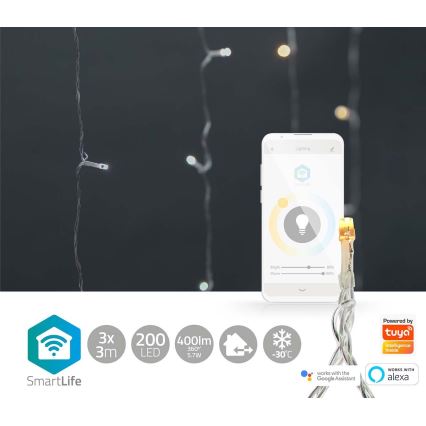 LED Christmas curtain 200xLED/11 functions 6m IP65 Wi-Fi Tuya warm to cool white