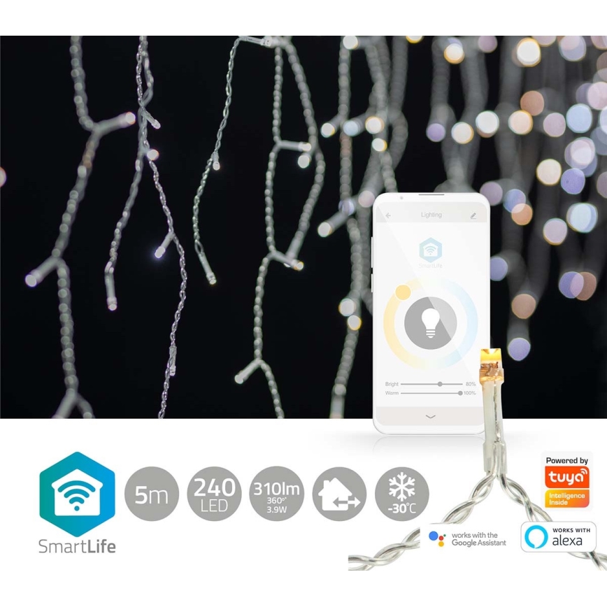 LED Christmas curtain 240xLED/11 functions 8m IP65 Wi-Fi Tuya warm to cool white