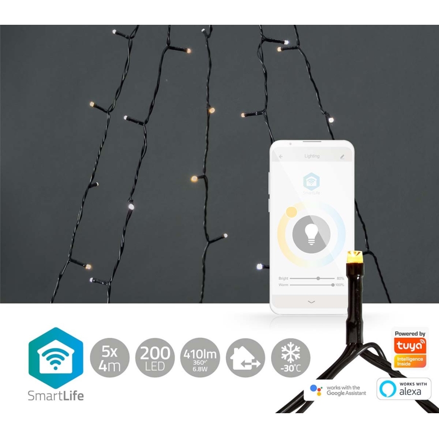 LED Outdoor Christmas Curtain 200xLED/8 functions 5x4m IP65 Wi-Fi Tuya warm-to-cool white