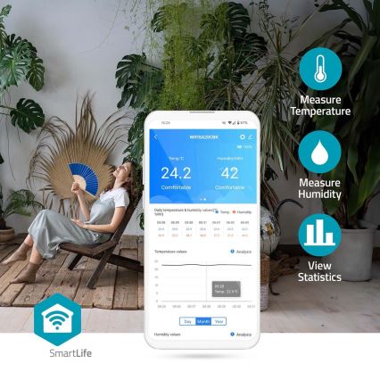 Smart air quality monitor with LED display SmartLife Wi-Fi