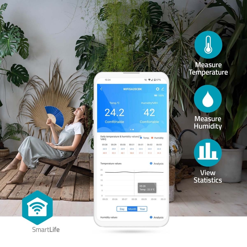 Smart air quality monitor with LED display SmartLife Wi-Fi