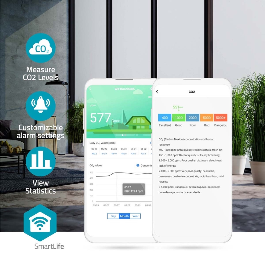 Smart air quality monitor with LED display SmartLife Wi-Fi