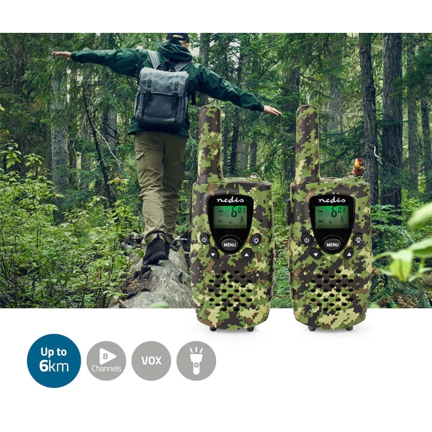 SET 2x Walkie-talkie with LED light 3xAAA range 8 km camouflage