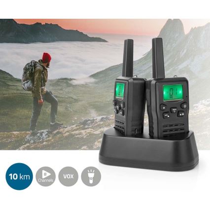 SET 2x Rechargeable walkie-talkie with LED light 1300 mAh range 10 km
