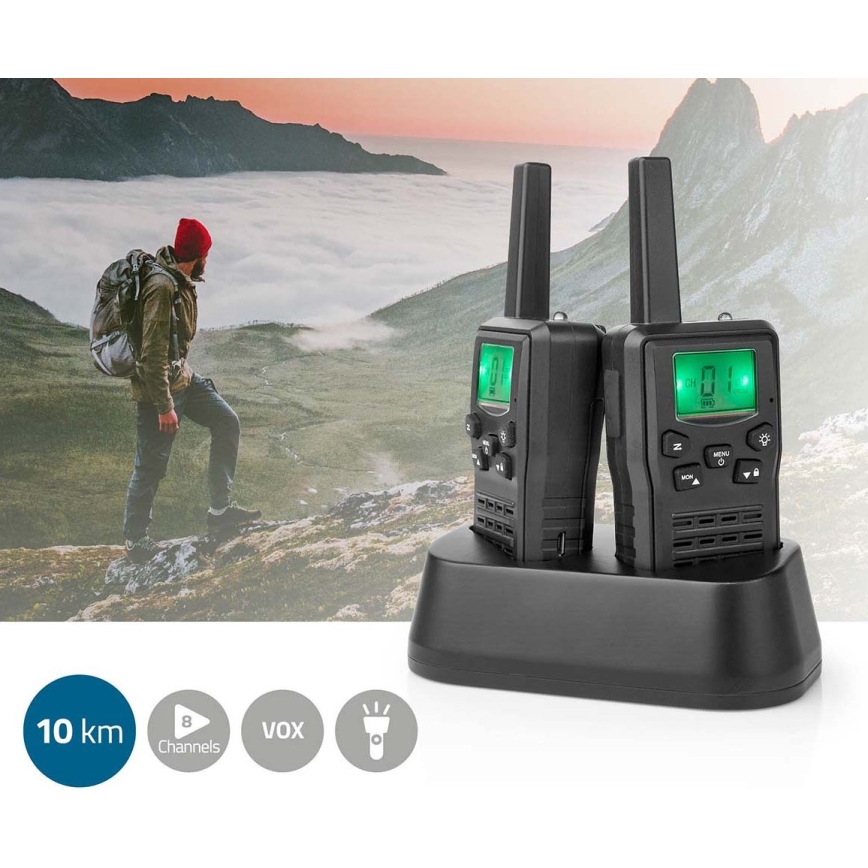 SET 2x Rechargeable walkie-talkie with LED light 1300 mAh range 10 km