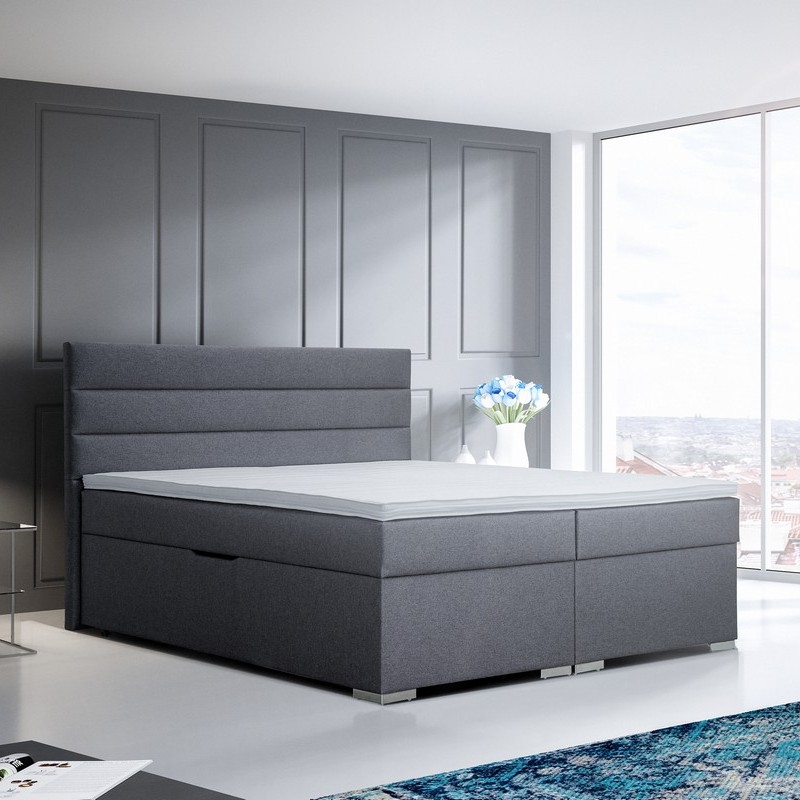 NEW BOLERO Upholstered Bed with Storage, Mattresses and Topper 180x200 cm grey
