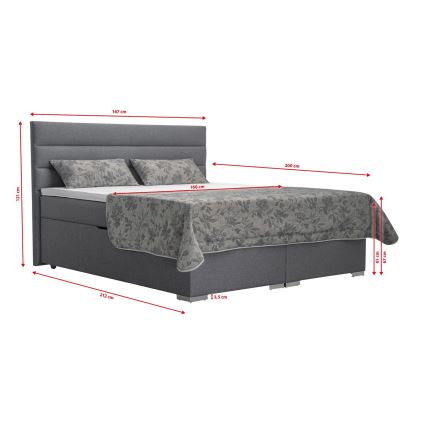 NEW BOLERO Upholstered bed with storage and mattresses with topper, 160x200 cm, gray