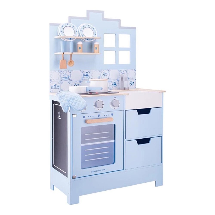 New Classic Toys - Wooden kitchen with accessories blue