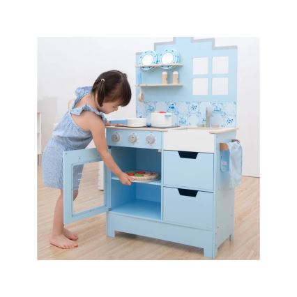New Classic Toys - Wooden kitchen with accessories blue