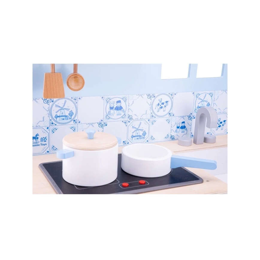 New Classic Toys - Wooden kitchen with accessories blue