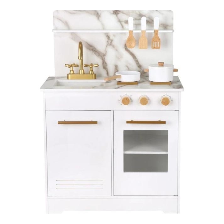 New Classic Toys - Wooden kitchen with accessories white/marble decor