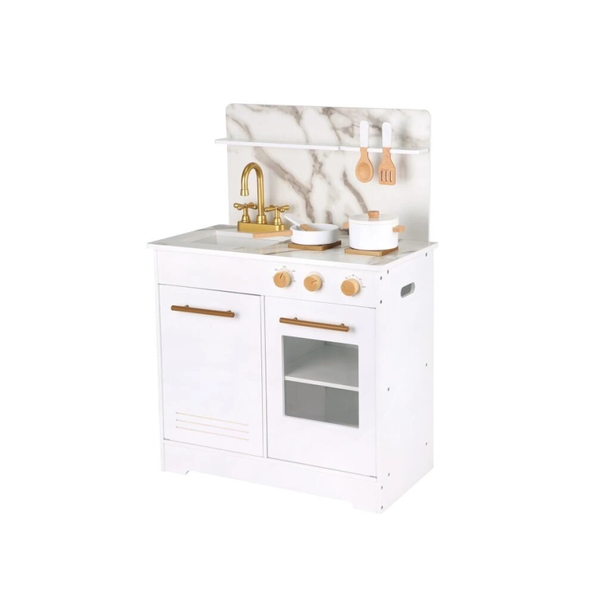 New Classic Toys - Wooden kitchen with accessories white/marble decor