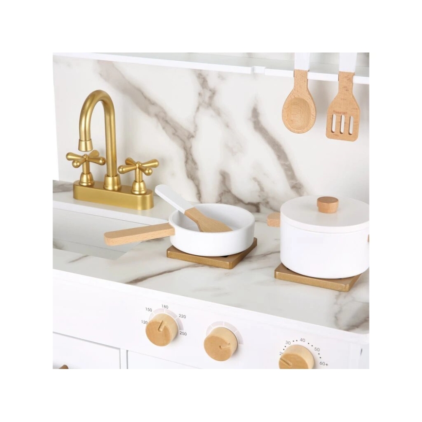 New Classic Toys - Wooden kitchen with accessories white/marble decor