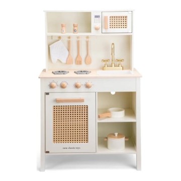 New Classic Toys - Wooden kitchen with accessories white/rattan