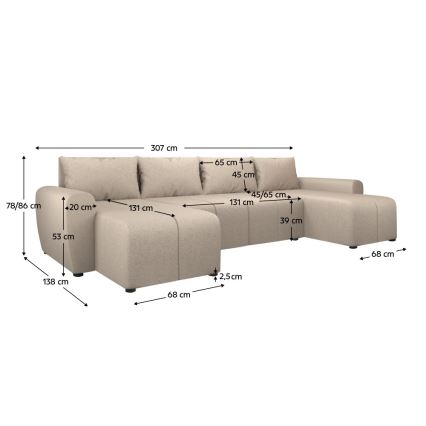 NEWPORT Upholstered Reversible U-Shaped Sectional Sofa Bed, Beige