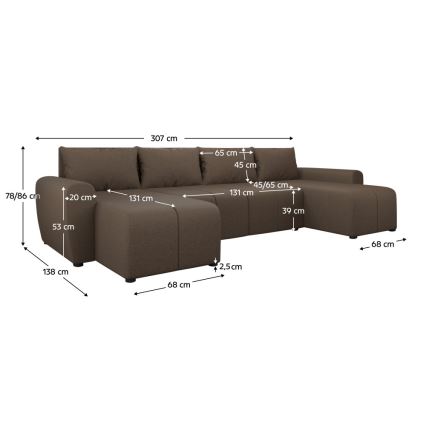 NEWPORT Upholstered Reversible U-Shaped Sofa Bed, Brown