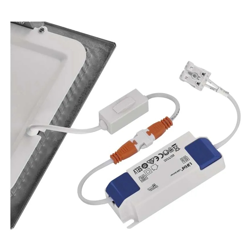 NEXXO 18W LED recessed ceiling light, 230V — selectable 3000/3500/4000K (warm to cool white), silver, 22.5 x 22.5 cm