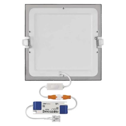 NEXXO 18W LED recessed ceiling light, 230V — selectable 3000/3500/4000K (warm to cool white), silver, 22.5 x 22.5 cm