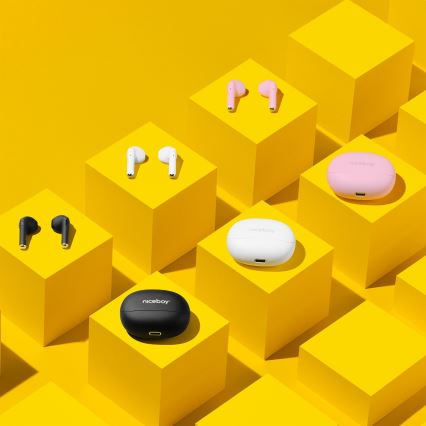 Niceboy Beans 4 - Wireless Earbuds, 300 mAh Charging Case + 2 × 35 mAh Earbuds, IPX4 Water Resistance, Pink