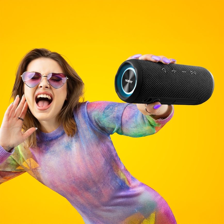 Niceboy Nexus - LED Wireless speaker with a microphone 26W/4000 mAh IPX6 black