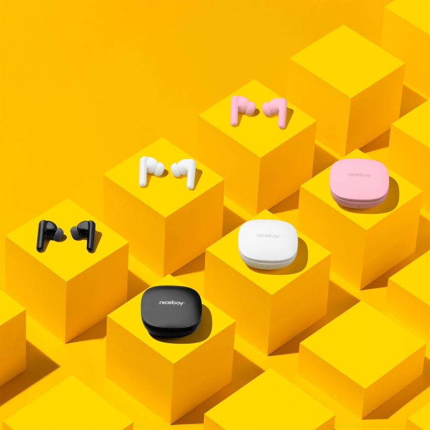 Niceboy Pins 4 PRO - Wireless earbuds with ANC, 380 mAh case + 2×35 mAh earbuds, IP54, pink