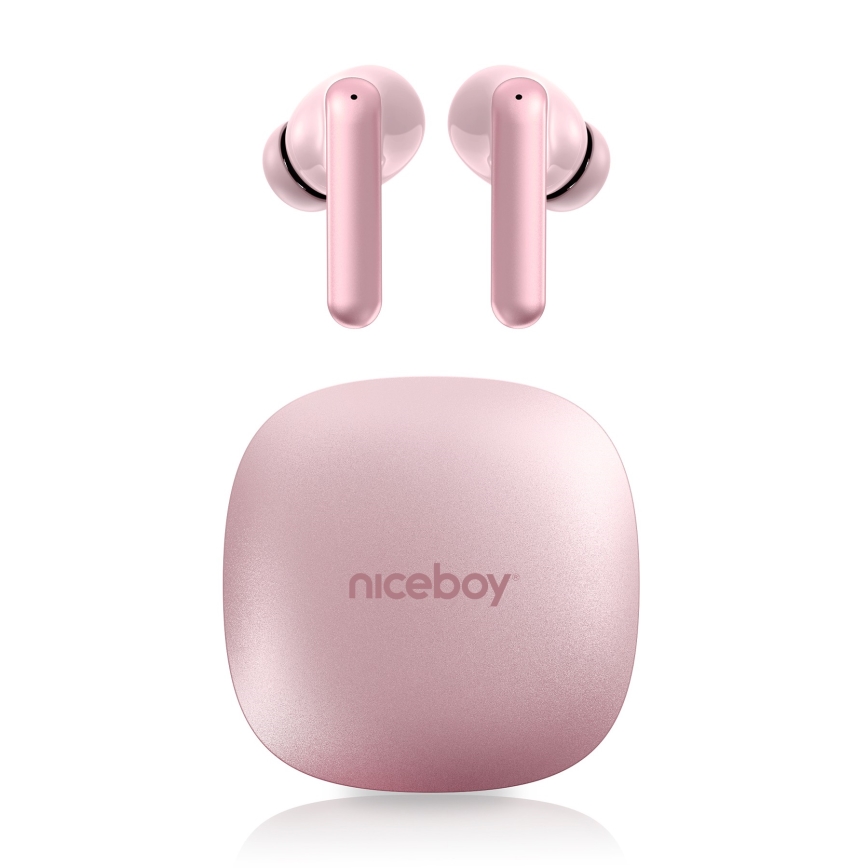 Niceboy Pins 4 PRO - Wireless earbuds with ANC, 380 mAh case + 2×35 mAh earbuds, IP54, pink