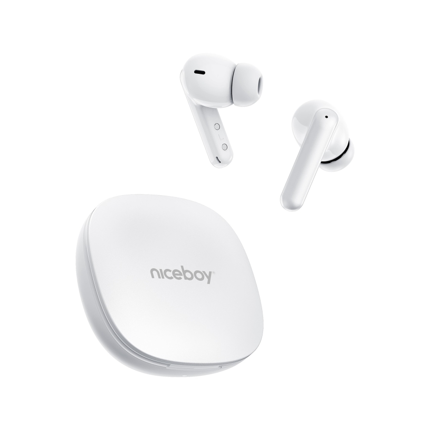 Niceboy Pins 4 PRO - Wireless earphones with ANC 380 mAh + 2x 35 mAh IP54 white
