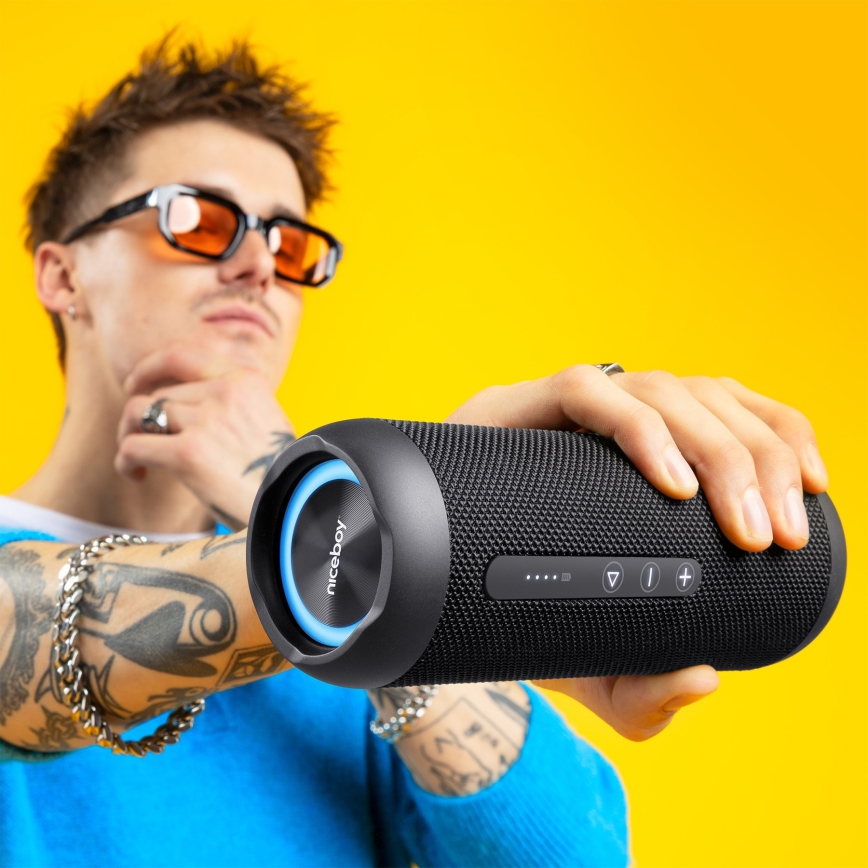 Niceboy Polaris - LED Wireless speaker with a microphone 30W/2000 mAh IPX7 black