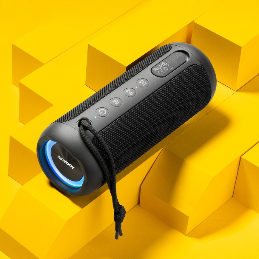 Niceboy Polaris - LED Wireless speaker with a microphone 30W/2000 mAh IPX7 black