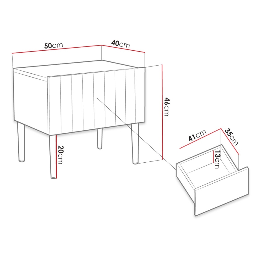Nightstand ARCOS 46x50 cm white/gold