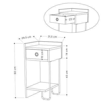 Nightstand CACTUS 60x29,5 cm beige/black