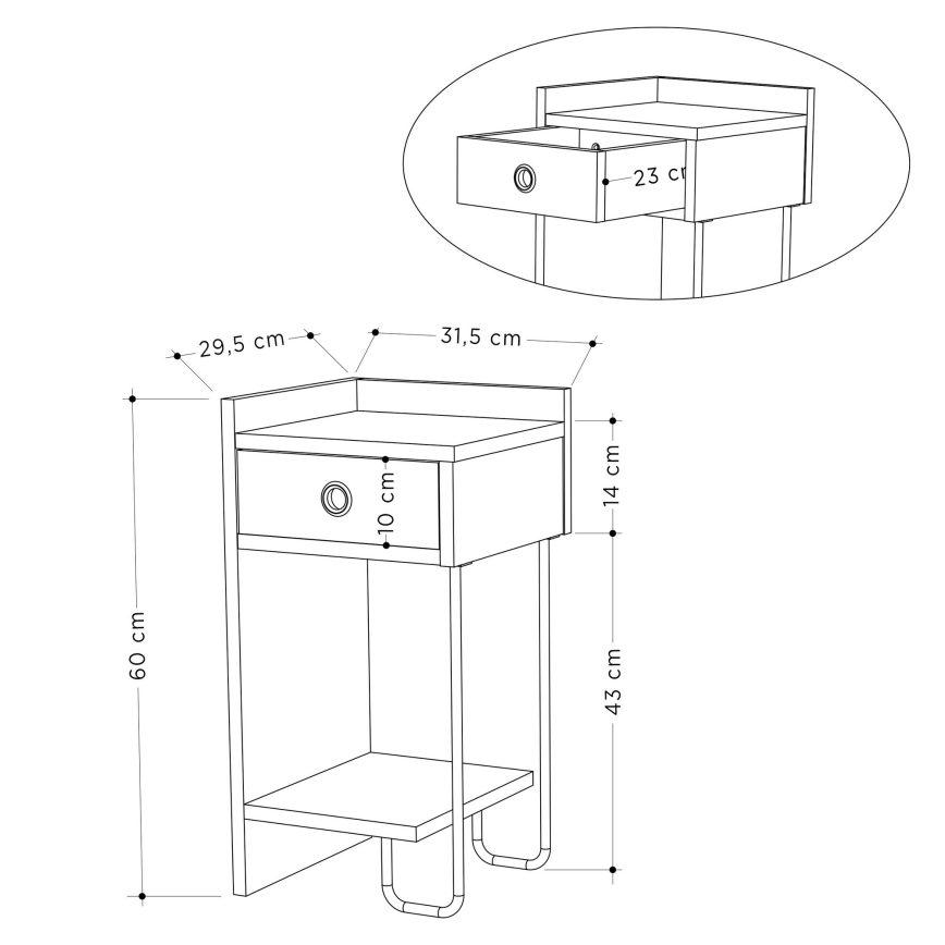 Nightstand CACTUS 60x29,5 cm beige/black